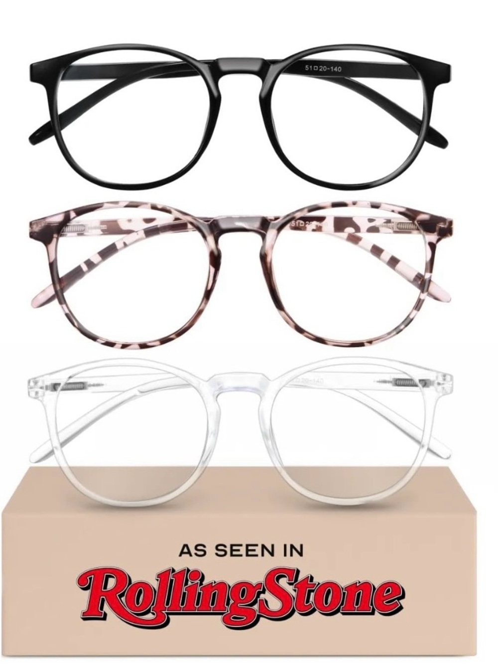 3-Pack Round Reading Glasses Set - Black, Pink Tortoise & Clear
